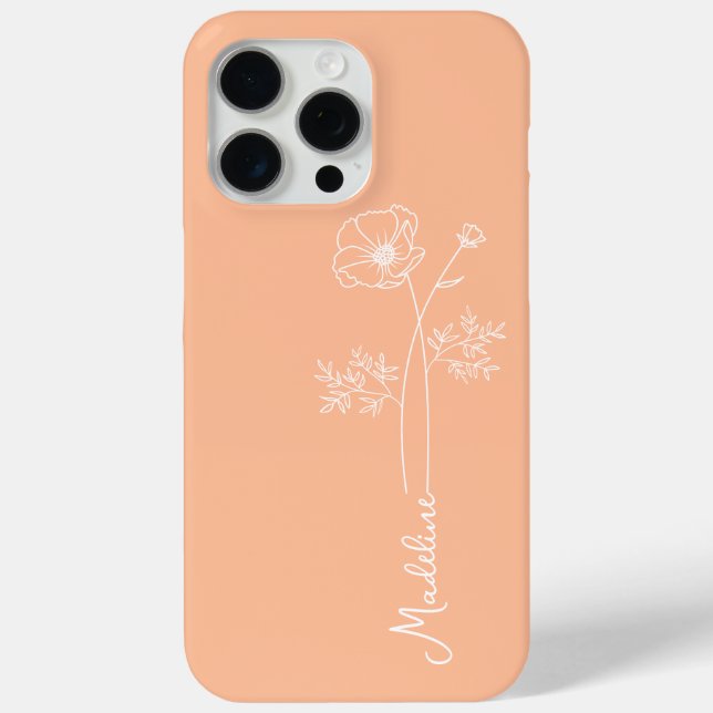 Personalize Name, October Birth Flower Peach Fuzz Case-Mate iPhone Case (Back)