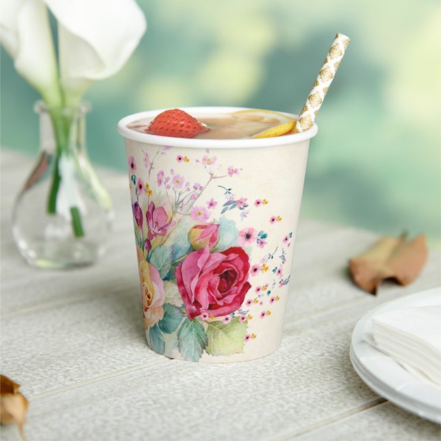 Personalize Name or Text Bouquet of Roses Wedding Paper Cups (Insitu)