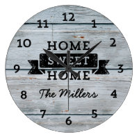 Personalize Name Pale Wood Rustic Home Sweet Home Large Clock
