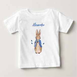 Personalize Name Peter the Rabbit blue butterflies Baby T-Shirt