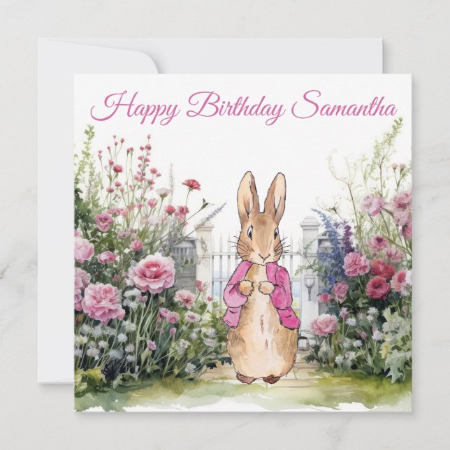 Personalize Name Peter the Rabbit Pink Jacket  Card (Front)