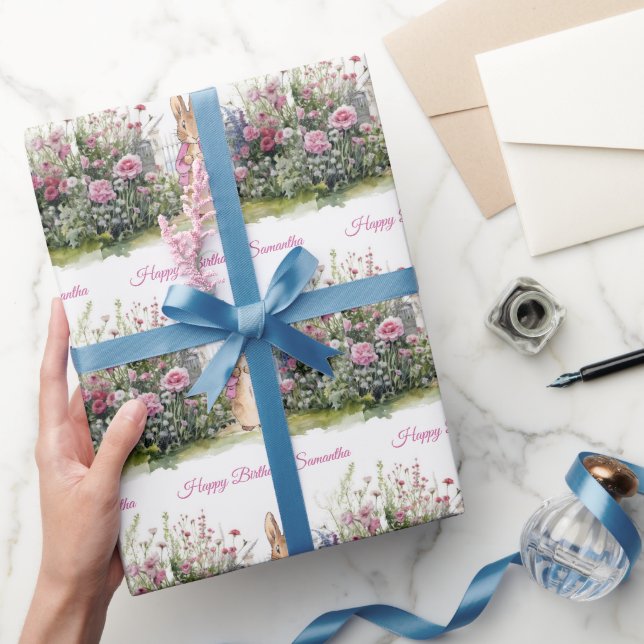 Personalize Name Peter the Rabbit Pink Jacket  Wrapping Paper (Gifting)