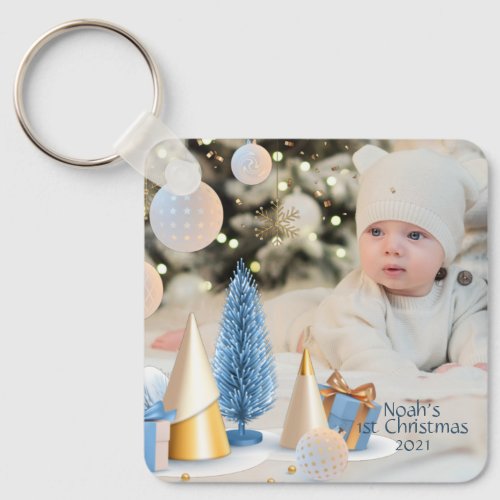 Personalize Name  Photo Babys 1st Christmas Keychain