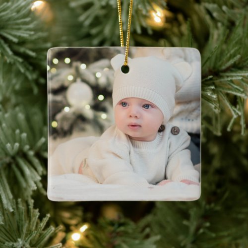 Personalize Name  Photo Babys First Christmas  7 Ceramic Ornament