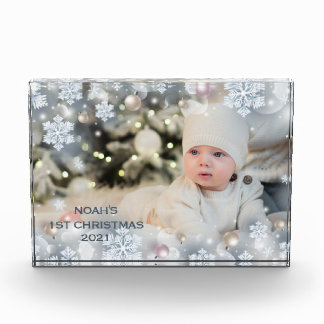 Personalize Name & Photo Baby's First Christmas 8  Block