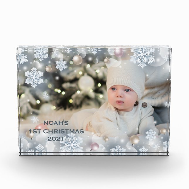 Personalize Name & Photo Baby's First Christmas 8  Block (Front)