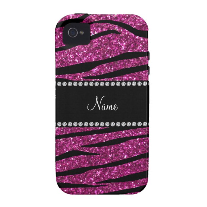 Personalize name pink glitter zebra stripes iPhone 4/4S case