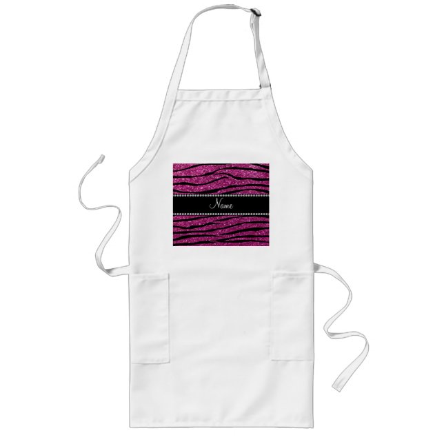 Personalize name pink glitter zebra stripes long apron (Front)