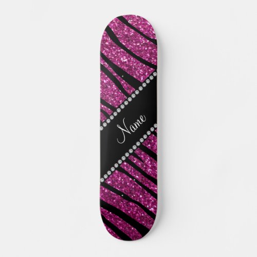 Personalize name pink glitter zebra stripes skateboard deck