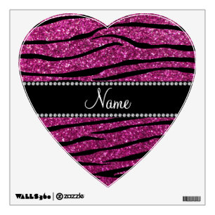 Personalize name pink glitter zebra stripes wall sticker