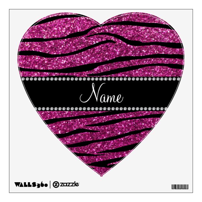 Personalize name pink glitter zebra stripes wall sticker (Front)