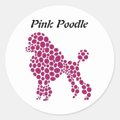 Personalize Name Pink Polka Dot Poodle Dog Classic Round Sticker