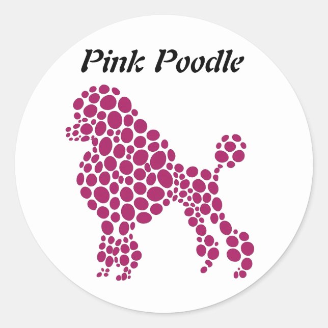 Personalize Name Pink Polka Dot Poodle Dog Classic Round Sticker (Front)