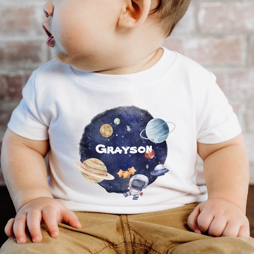Personalize Name Planet Spaceship Baby Baby T_Shirt