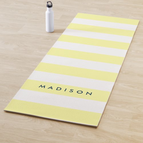 Personalize Name Preppy Yellow  White Stripes Yoga Mat