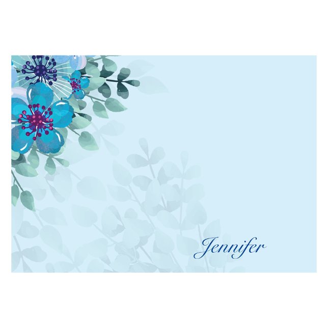 Personalize Name Pretty Blue Flowers Personalized Post-it Notes (Creator Uploaded)