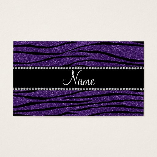 Customizable Personalize name purple glitter zebra stripes business card