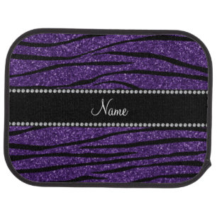 Personalize name purple glitter zebra stripes car mat
