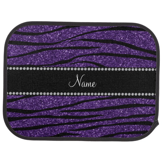 Personalize name purple glitter zebra stripes car mat (Rear)