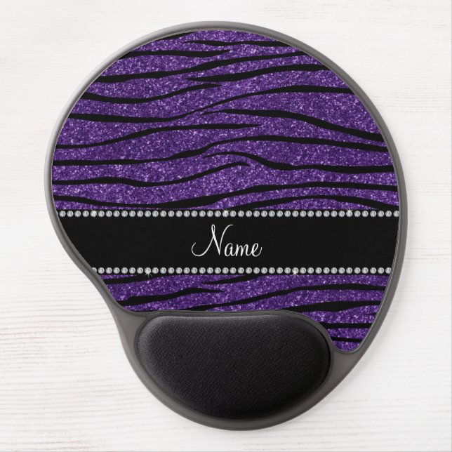 Personalize name purple glitter zebra stripes gel mouse pad (Front)