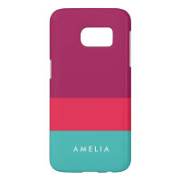 Personalize Name Purple Pink Turquoise Color Block Samsung Galaxy S7 Case