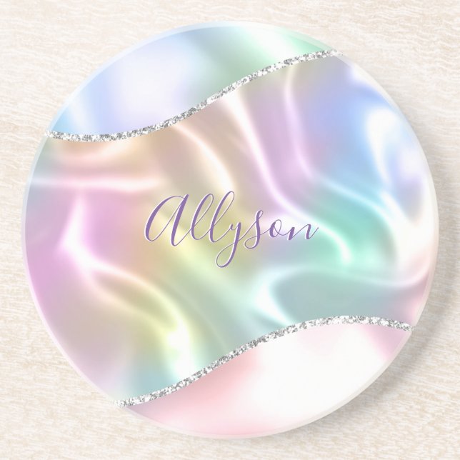 Personalize Name Purple Script, Iridescent Wave Coaster (Front)