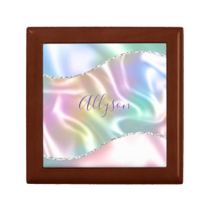 Personalize Name Purple Script, Iridescent Wave Gift Box
