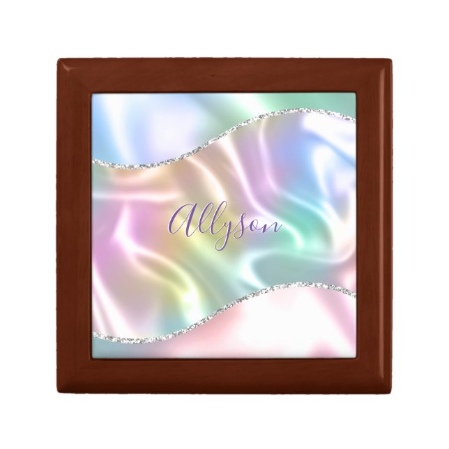 Personalize Name Purple Script, Iridescent Wave Gift Box (Front)