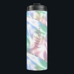 Personalize Name Purple Script Vertical Iridescent Thermal Tumbler<br><div class="desc">Personalize your Name vertically In Purple Script on Iridescent Glitter Wave background. Click “Customize” to change colors and type styles.</div>