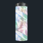 Personalize Name Purple Script Vertical Iridescent Thermal Tumbler<br><div class="desc">Personalize your Name vertically In Purple Script on Iridescent Glitter Wave background. Click “Customize” to change colors and type styles.</div>