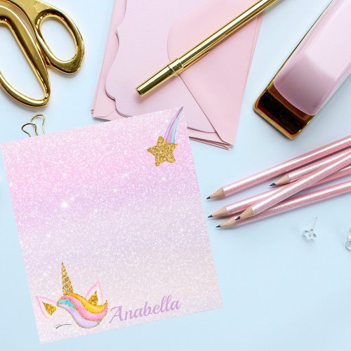 Personalize Name Purple Sparkle Glitter Unicorn  Notepad