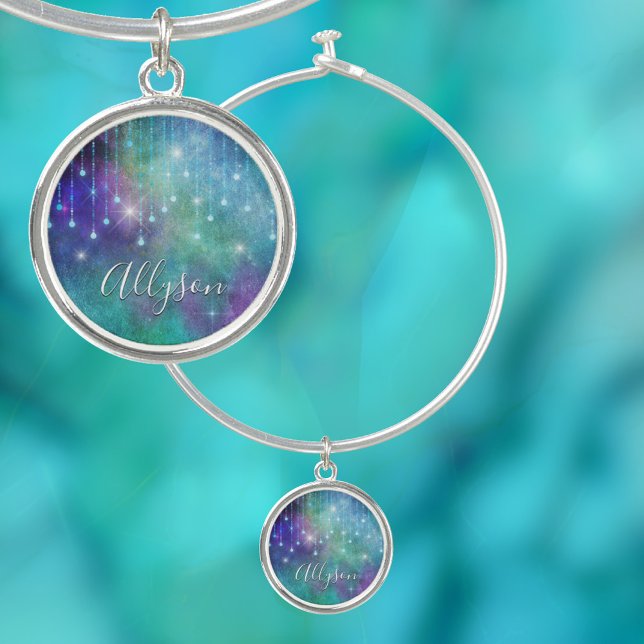 Personalize Name, Purple & Teal, Lights & Sparkle Bangle Bracelet (Creator Uploaded)