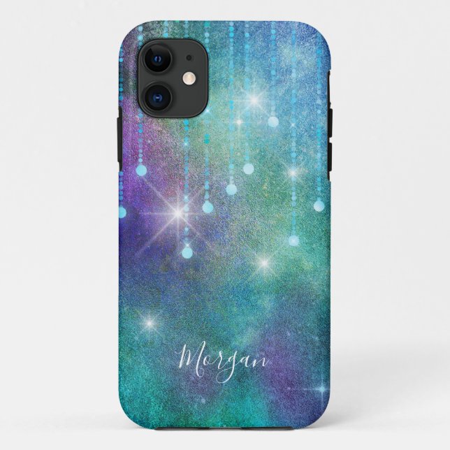 Personalize Name, Purple & Teal, Lights & Sparkle  Case-Mate iPhone Case (Back)