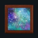 Personalize Name, Purple & Teal, Lights & Sparkle Gift Box<br><div class="desc">Personalize name in white script on purple and teal background with hanging lights and sparkle. Click “Customize” to change colors and type styles.</div>