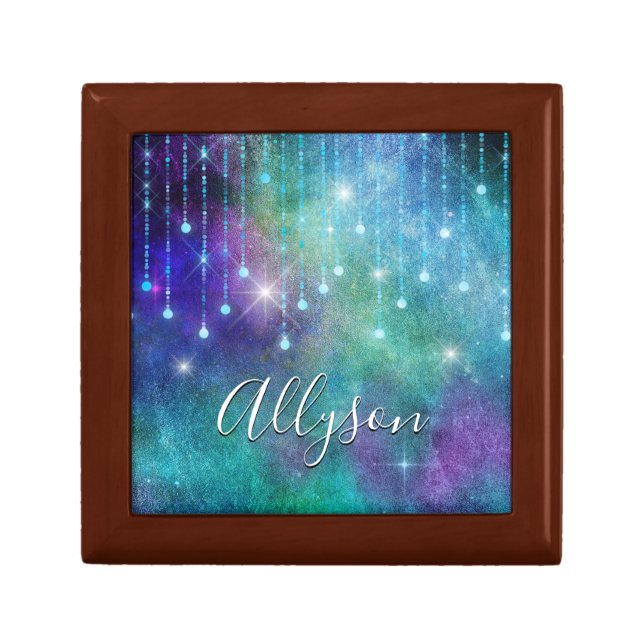Personalize Name, Purple & Teal, Lights & Sparkle Gift Box (Front)