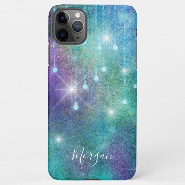 Personalize Name, Purple & Teal, Lights & Sparkle iPhone Case (Back)