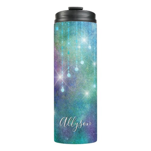 Personalize Name Purple  Teal Lights  Sparkle Thermal Tumbler