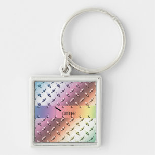Personalize name rainbow diamond plate steel keychain