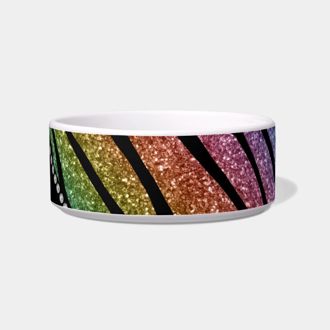 Personalize name rainbow glitter zebra stripes bowl (Right)