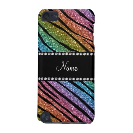 Personalize Name Rainbow Glitter Zebra Stripes Ipod Touch 5g Case