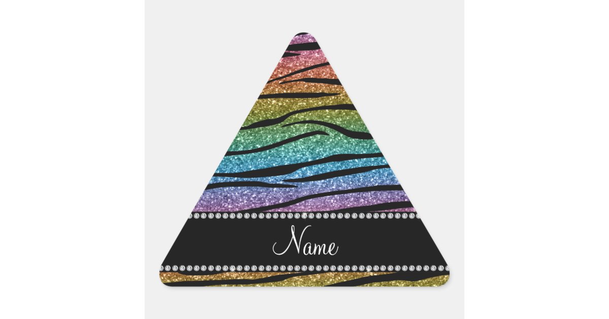 Zebra Triangle Personalize name rainbow glitter zebra stripes triangle sticker | Zazzle