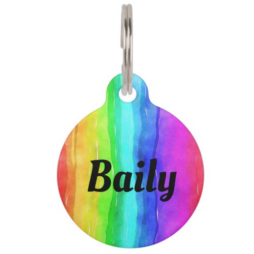 Personalize Name Rainbow Watercolor Dog Cat Pet ID Tag