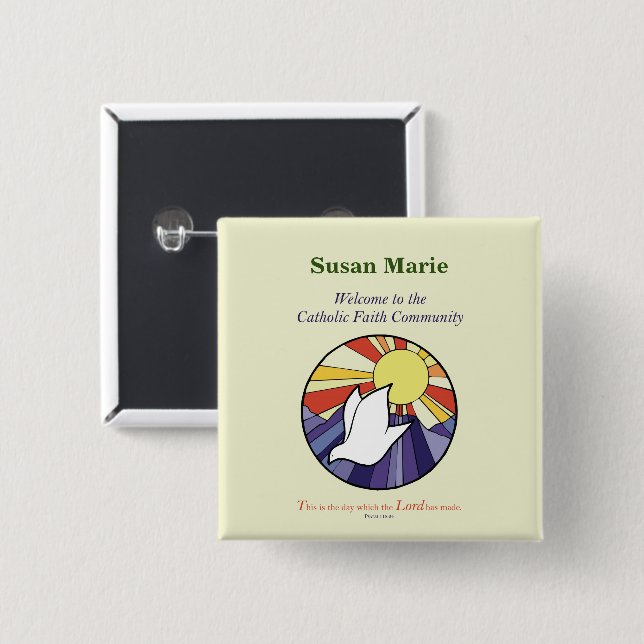 Personalize Name, RCIA Dove Circle on Yellow Button (Front & Back)