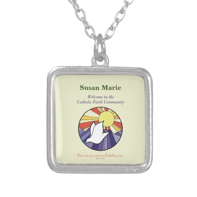 Personalize Name, RCIA Dove Circle on Yellow Silver Plated Necklace (Front)