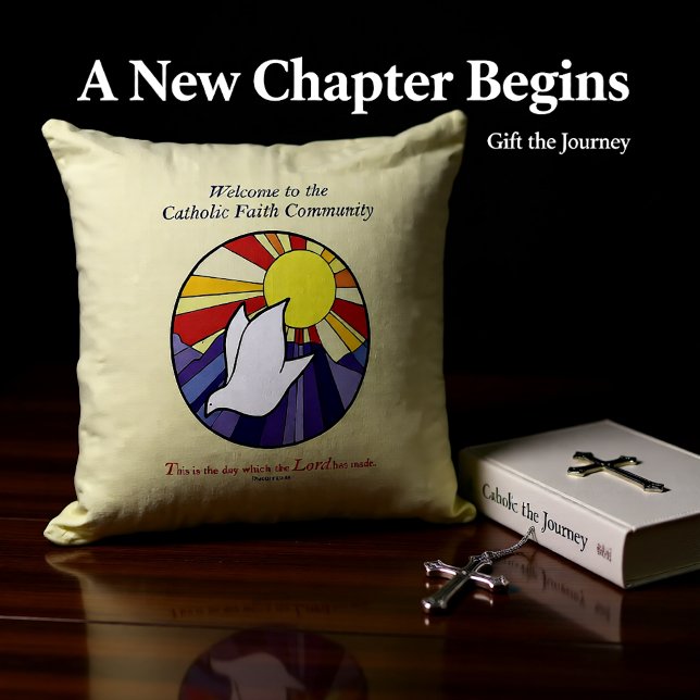 Personalize Name, RCIA Dove Circle on Yellow Throw Pillow (Creator Uploaded)