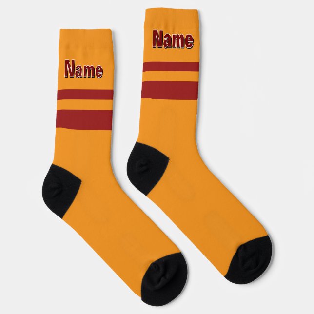 Personalize Name Red Band Mustard Yellow  Socks (Right)