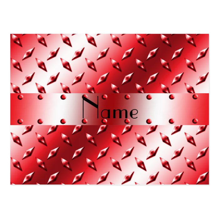 Personalize name red diamond plate steel postcard