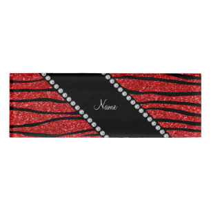 Personalize name red glitter zebra stripes tag