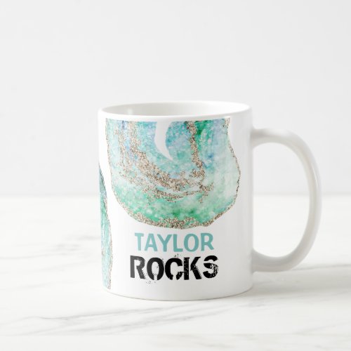  Personalize NAME ROCKS Geode Gold  Glitter Coffee Mug