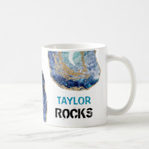 *~* Personalize NAME ROCKS Navy Blue Glitter Coffee Mug